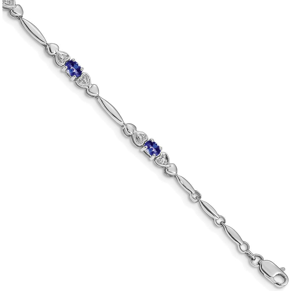 14K White Gold 7" Tanzanite and Diamond Bracelet - 0.38 Carats Total Tanzanite Weight by Oro Pregiato