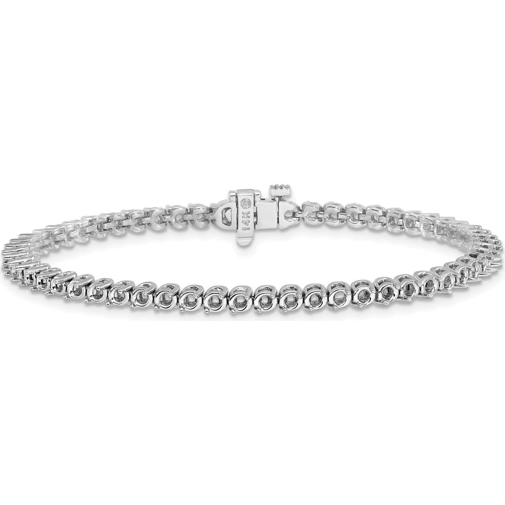 14K White Gold 7" Tennis Bracelet Mounting for 2.9 Carat Total Round Diamonds - 58 Two-Prong 2.3mm Settings by Monteluci Fine Jewelry