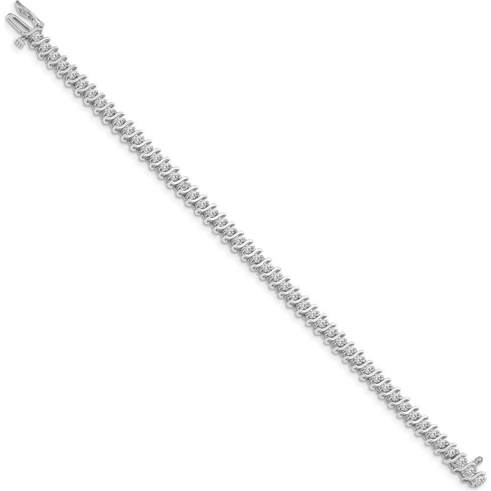 14K White Gold 7" Tennis Bracelet with 2-Carat Round Diamonds in Two-Prong Setting by Oro Pregiato