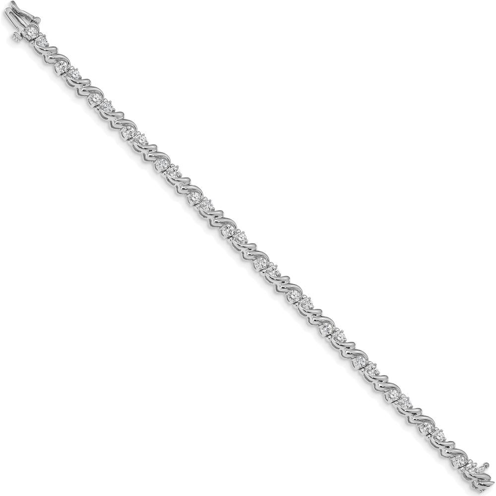 14K White Gold 7" Tennis Bracelet with 28 Round Diamonds in Prong Setting - 1.45 Carat Total Diamond Weight by Monteluci Fine Jewelry