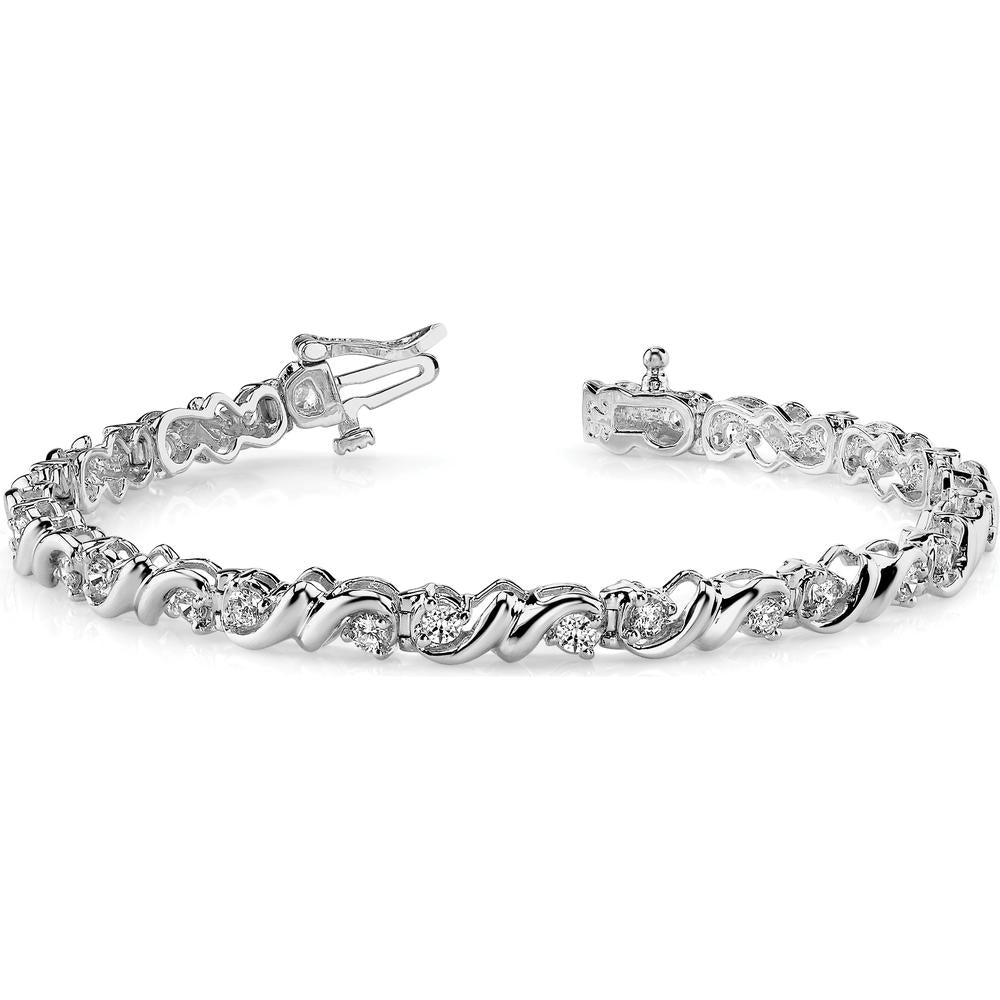 14K White Gold 7" Tennis Bracelet with 28 Round Diamonds in Prong Setting - 1.45 Carat Total Diamond Weight by Monteluci Fine Jewelry
