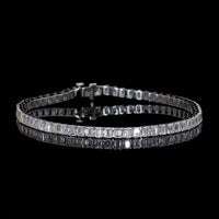 14K White Gold 7" Tennis Bracelet with 47 Prong-Set Emerald Cut Lab Diamonds - 5.47 Carat Total Weight, E-F Color VS2 Clarity - Covaloro Fine Jewelry