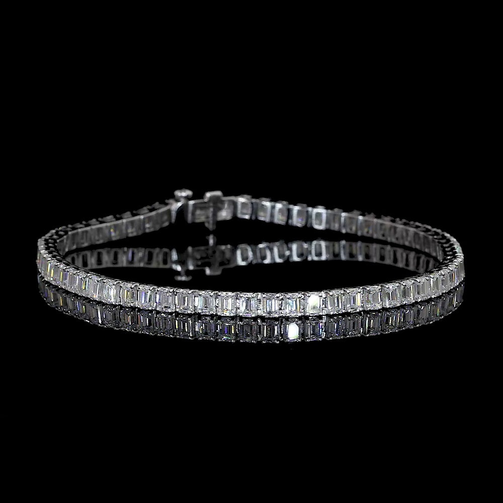 14K White Gold 7" Tennis Bracelet with 47 Prong-Set Emerald Cut Lab Diamonds - 5.47 Carat Total Weight, E-F Color VS2 Clarity - Covaloro Fine Jewelry