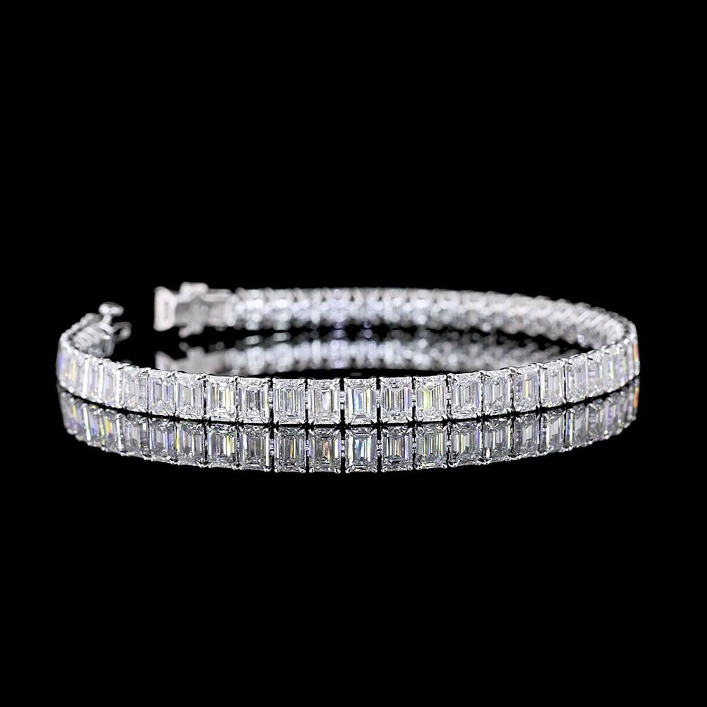 14K White Gold 7" Tennis Bracelet with 51 Prong Set Emerald Cut Lab Diamonds - 13.58 Carat Total Weight - Covaloro Fine Jewelry