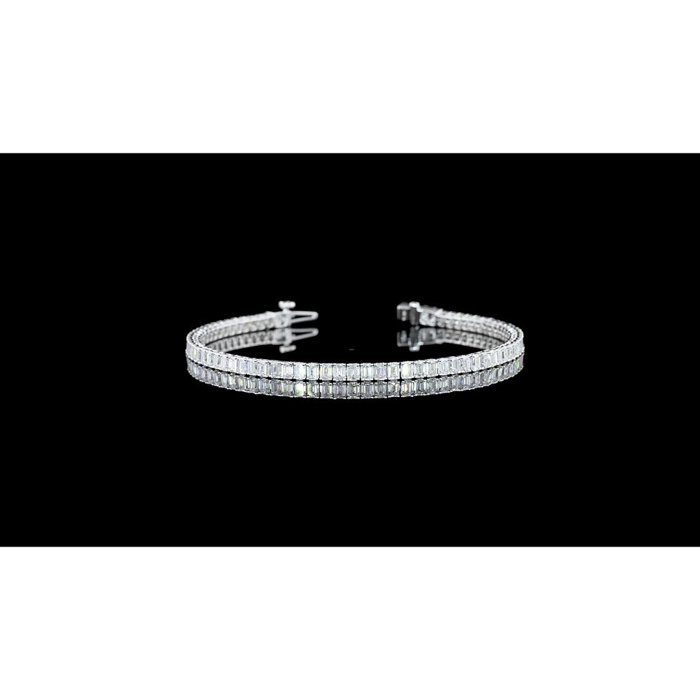 14K White Gold 7" Tennis Bracelet with 75 Emerald Cut Lab Diamonds - 5.12 Carats Total Diamond Weight, E-F Color VS1 Clarity - Covaloro Fine Jewelry