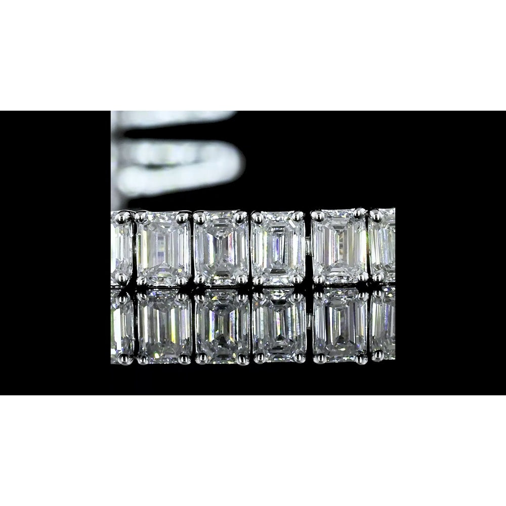 14K White Gold 7" Tennis Bracelet with 75 Emerald Cut Lab Diamonds - 5.12 Carats Total Diamond Weight, E-F Color VS1 Clarity - Covaloro Fine Jewelry