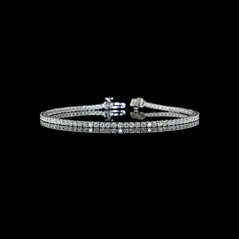 14K White Gold 7" Tennis Bracelet with 87 Round Cut and 1 Heart Shape Natural Diamonds - 2.12 Carat Total Diamond Weight, E-F Color VS+ Clarity - Covaloro Fine Jewelry