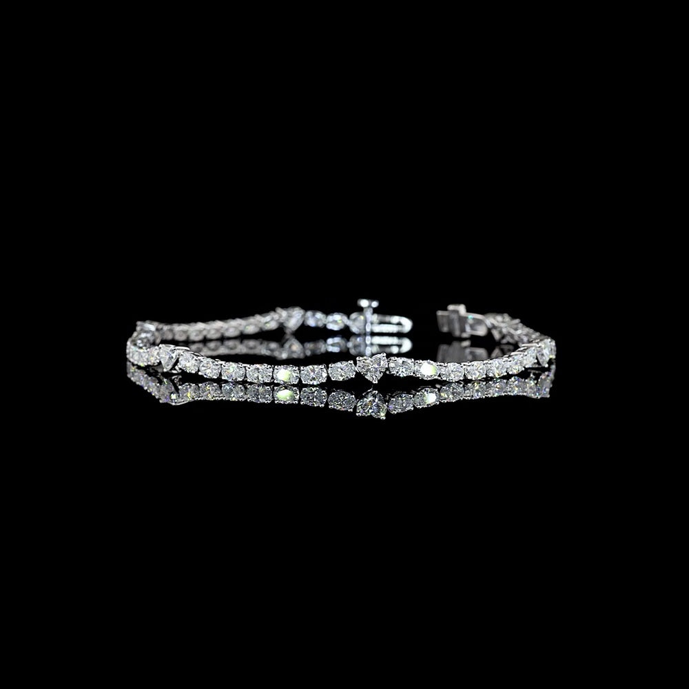 14K White Gold 7" Tennis Bracelet with Alternating Oval and Heart Shape Lab Diamonds - 4.84 Carat Total Diamond Weight, E-F Color VS Clarity - Covaloro Fine Jewelry