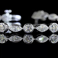 14K White Gold 7" Tennis Bracelet with Alternating Round and Marquise Lab Diamonds in Bezel Settings - 3.93 Carat Total Weight E-F VS - Covaloro Fine Jewelry