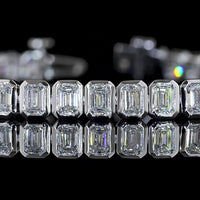 14K White Gold 7" Tennis Bracelet with Bezel Set Emerald Cut Lab Diamonds - 5.13 Carats Total Diamond Weight - Covaloro Fine Jewelry