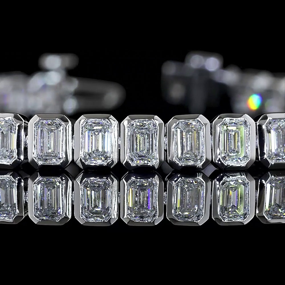 14K White Gold 7" Tennis Bracelet with Bezel Set Emerald Cut Lab Diamonds - 5.13 Carats Total Diamond Weight - Covaloro Fine Jewelry