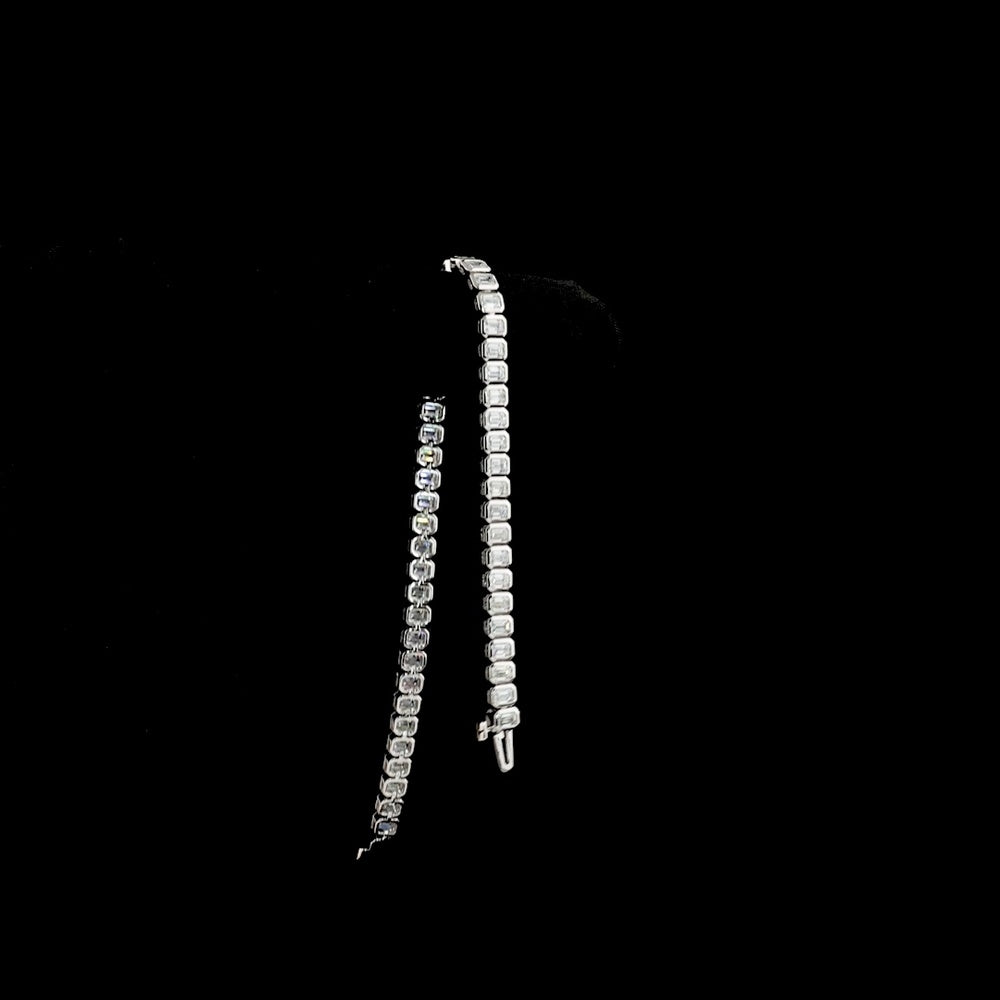 14K White Gold 7" Tennis Bracelet with Bezel Set Emerald Cut Lab Diamonds - 5.13 Carats Total Diamond Weight - Covaloro Fine Jewelry