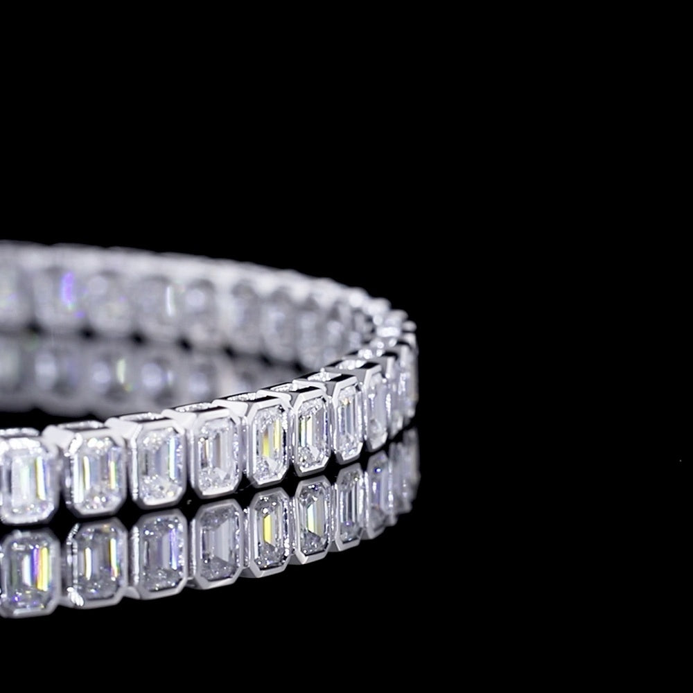 14K White Gold 7" Tennis Bracelet with Bezel Set Emerald Cut Lab Diamonds - 5.77 Carat Total Diamond Weight - Covaloro Fine Jewelry