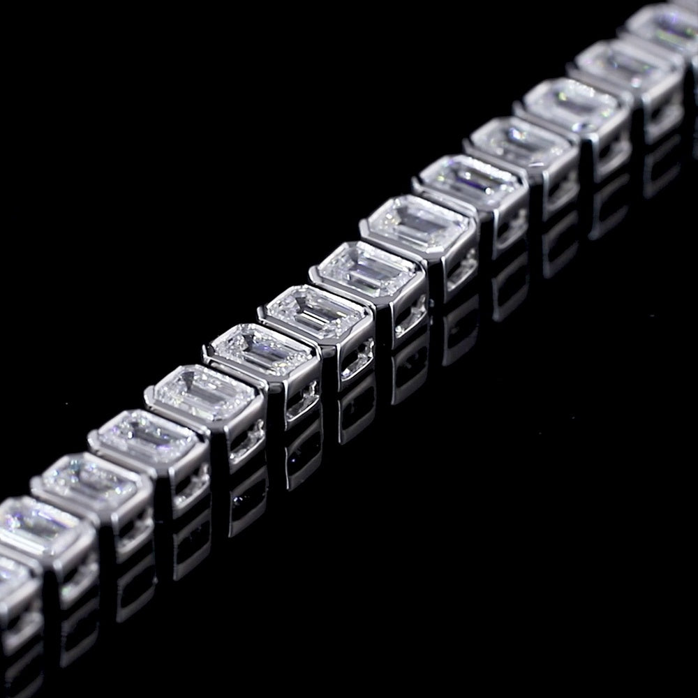 14K White Gold 7" Tennis Bracelet with Bezel Set Emerald Cut Lab Diamonds - 5.77 Carat Total Diamond Weight - Covaloro Fine Jewelry