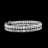14K White Gold 7" Tennis Bracelet with Bezel Set Emerald Cut Lab Diamonds - 9.06 Carat Total Weight - Covaloro Fine Jewelry