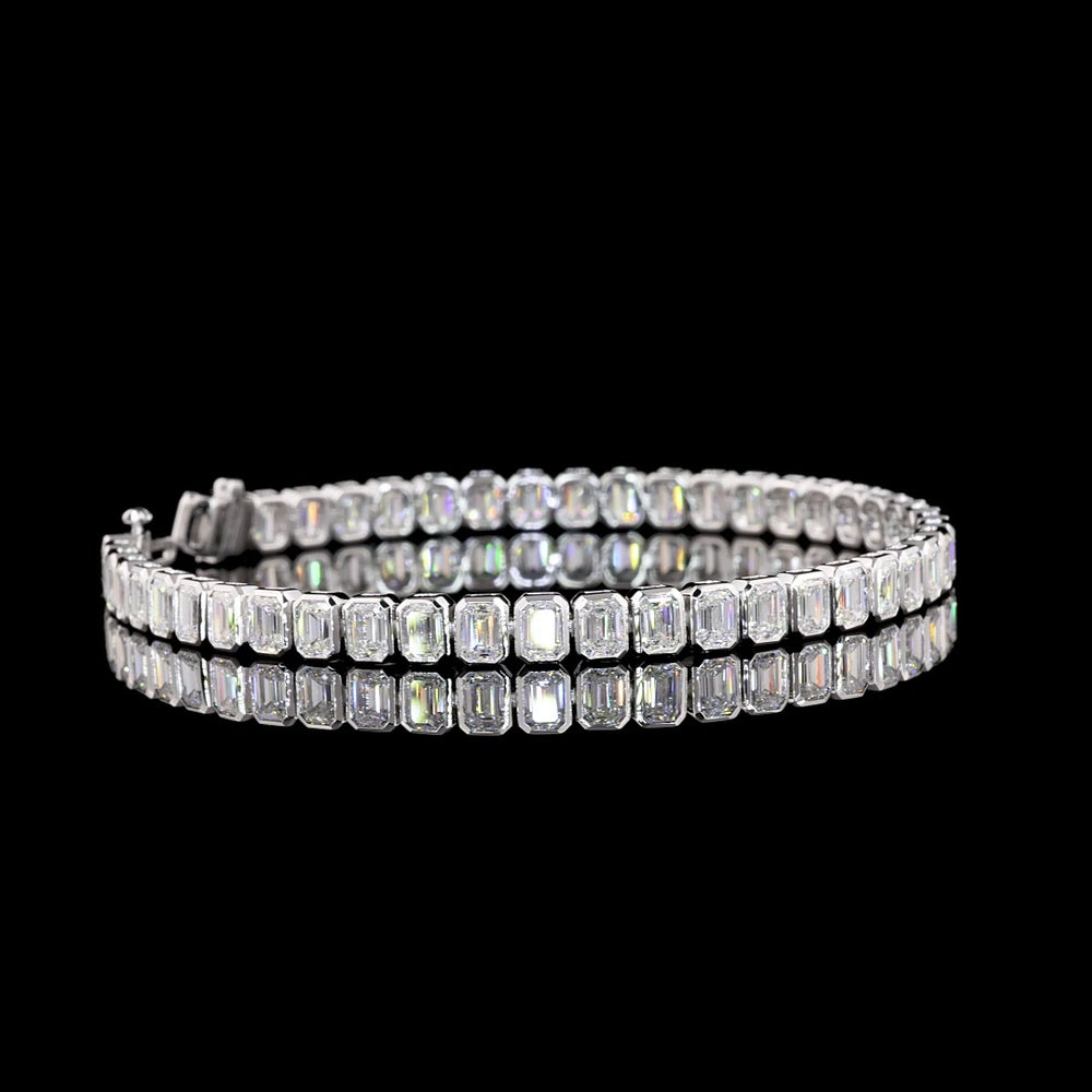14K White Gold 7" Tennis Bracelet with Bezel Set Emerald Cut Lab Diamonds - 9.06 Carat Total Weight - Covaloro Fine Jewelry