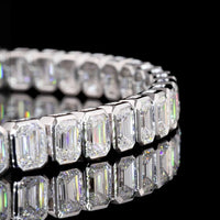 14K White Gold 7" Tennis Bracelet with Bezel Set Emerald Cut Lab Diamonds - 9.06 Carat Total Weight - Covaloro Fine Jewelry