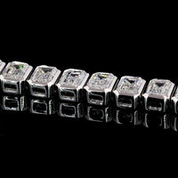 14K White Gold 7" Tennis Bracelet with Bezel Set Emerald Cut Lab Diamonds - 9.06 Carat Total Weight - Covaloro Fine Jewelry