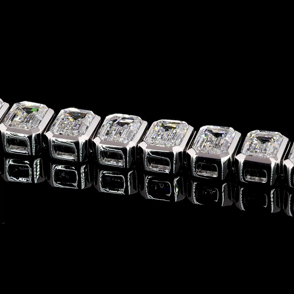 14K White Gold 7" Tennis Bracelet with Bezel Set Emerald Cut Lab Diamonds - 9.06 Carat Total Weight - Covaloro Fine Jewelry