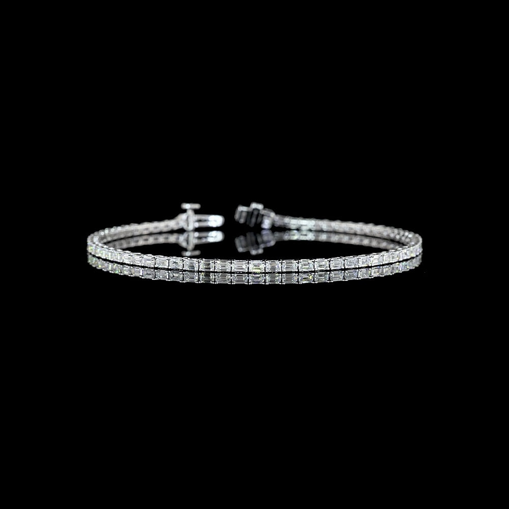 14K White Gold 7" Tennis Bracelet with East-West Set Emerald Cut Lab Diamonds - 2.98 Carats Total Diamond Weight - Covaloro Fine Jewelry