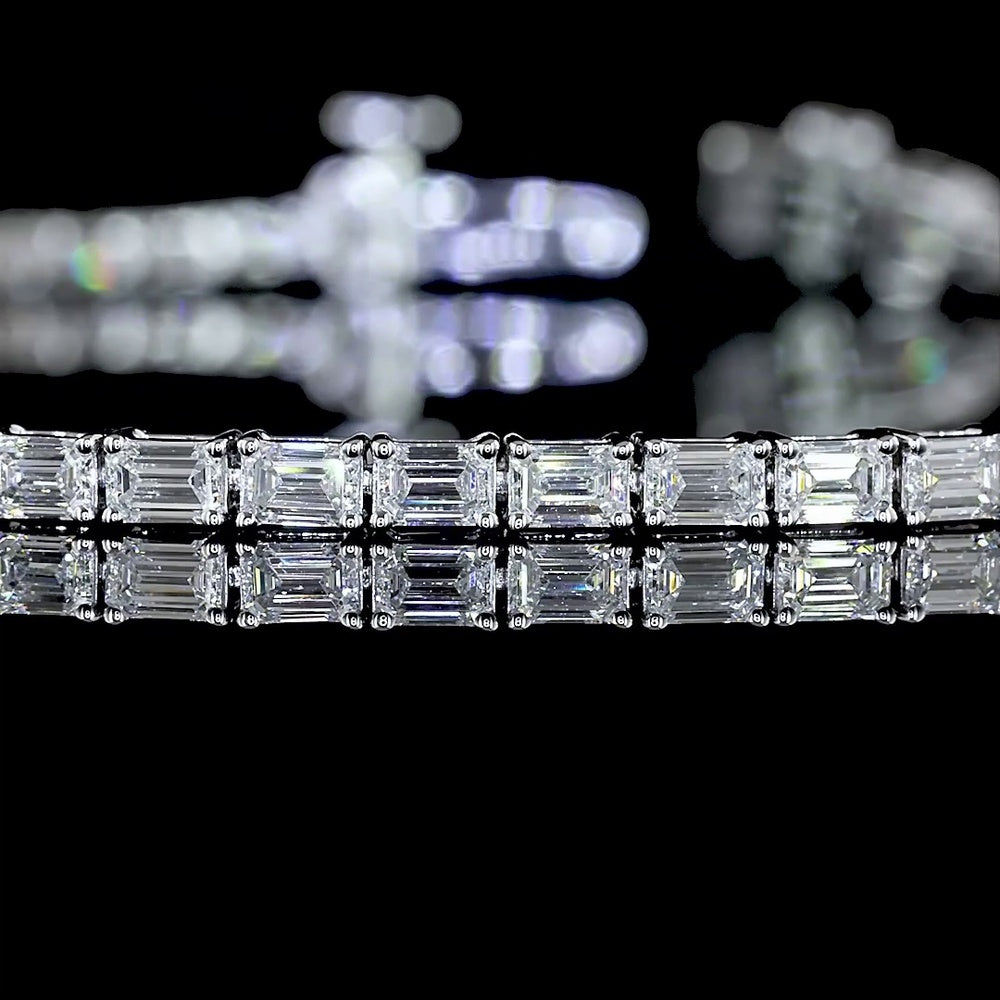 14K White Gold 7" Tennis Bracelet with East-West Set Emerald Cut Lab Diamonds - 2.98 Carats Total Diamond Weight - Covaloro Fine Jewelry