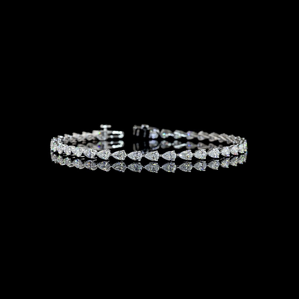 14K White Gold 7" Tennis Bracelet with East-West Set Pear Shape Lab Diamonds - 4.31 Carat Total Weight, E-F Color, VS1 Clarity - Covaloro Fine Jewelry