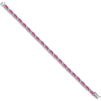 14K White Gold 7" Tennis Bracelet with Lab Created Oval Pink Sapphires and Round Diamonds - 0.54 Carats Total Sapphire Weight by Monteluci Fine Jewelry