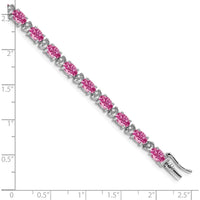 14K White Gold 7" Tennis Bracelet with Lab Created Oval Pink Sapphires and Round Diamonds - 0.54 Carats Total Sapphire Weight by Monteluci Fine Jewelry