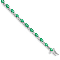 14K White Gold 7" Tennis Bracelet with Oval Emeralds and Round Diamonds - 0.21 Carats Total Emerald Weight by Monteluci Fine Jewelry