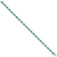 14K White Gold 7" Tennis Bracelet with Oval Emeralds and Round Diamonds - 0.21 Carats Total Emerald Weight by Monteluci Fine Jewelry