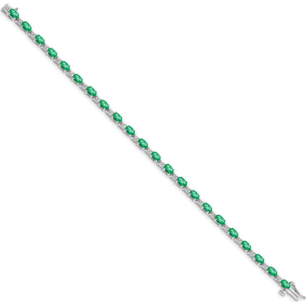 14K White Gold 7" Tennis Bracelet with Oval Emeralds and Round Diamonds - 0.21 Carats Total Emerald Weight by Monteluci Fine Jewelry