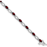 14K White Gold 7" Tennis Bracelet with Oval Garnet and Round Diamond Accents - 0.30 Carats Total Garnet Weight, 0.12 Carats Total Diamond Weight by Oro Pregiato