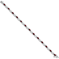 14K White Gold 7" Tennis Bracelet with Oval Garnet and Round Diamond Accents - 0.30 Carats Total Garnet Weight, 0.12 Carats Total Diamond Weight by Oro Pregiato