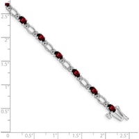 14K White Gold 7" Tennis Bracelet with Oval Garnet and Round Diamond Accents - 0.30 Carats Total Garnet Weight, 0.12 Carats Total Diamond Weight by Oro Pregiato