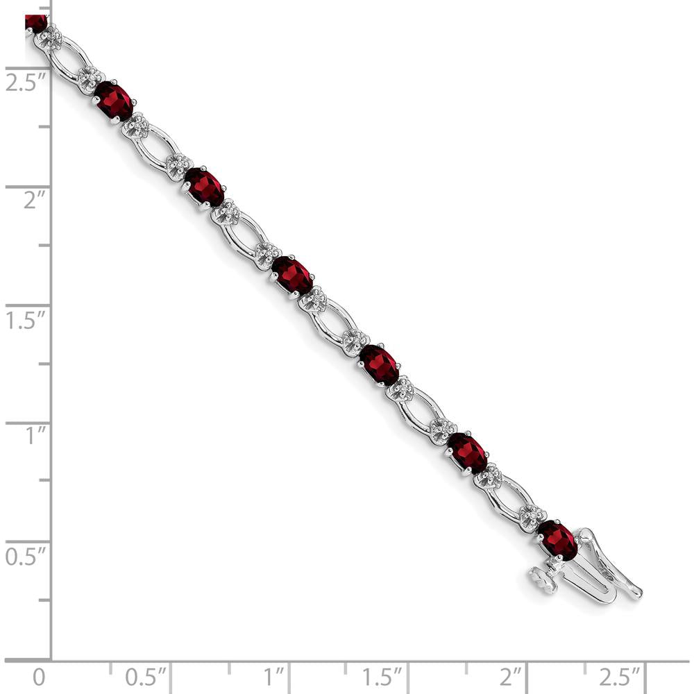 14K White Gold 7" Tennis Bracelet with Oval Garnet and Round Diamond Accents - 0.30 Carats Total Garnet Weight, 0.12 Carats Total Diamond Weight by Oro Pregiato