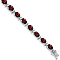 14K White Gold 7" Tennis Bracelet with Oval Garnets - 1 Carats Total Garnet Weight by Oro Pregiato