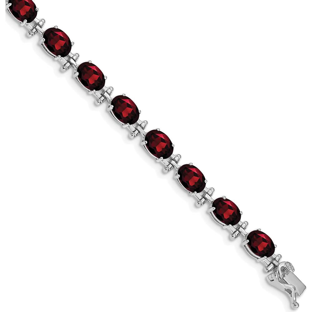 14K White Gold 7" Tennis Bracelet with Oval Garnets - 1 Carats Total Garnet Weight by Oro Pregiato