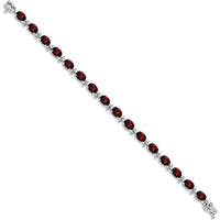 14K White Gold 7" Tennis Bracelet with Oval Garnets - 1 Carats Total Garnet Weight by Oro Pregiato