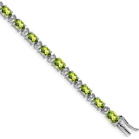 14K White Gold 7" Tennis Bracelet with Oval Peridot and Round Diamonds - 0.45 Carats Peridot, 0.10 Carats Total Diamond Weight by Monteluci Fine Jewelry