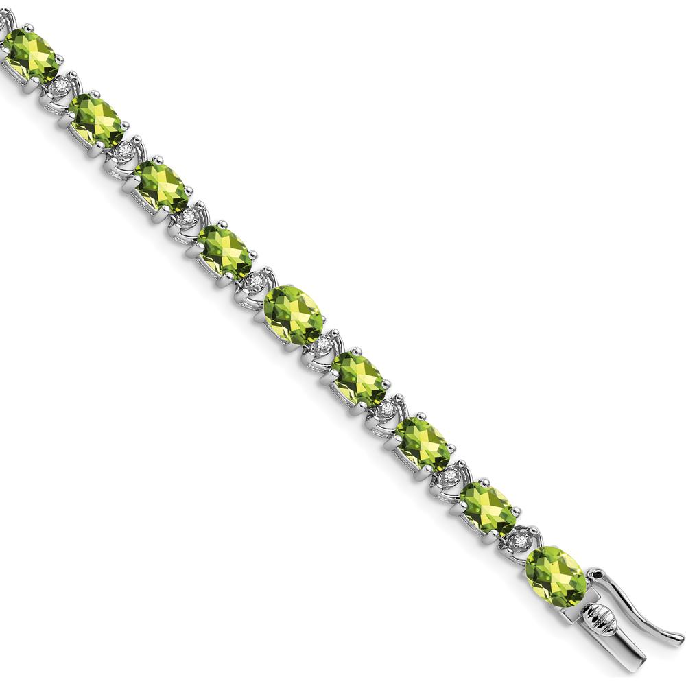 14K White Gold 7" Tennis Bracelet with Oval Peridot and Round Diamonds - 0.45 Carats Peridot, 0.10 Carats Total Diamond Weight by Monteluci Fine Jewelry