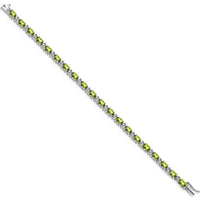 14K White Gold 7" Tennis Bracelet with Oval Peridot and Round Diamonds - 0.45 Carats Peridot, 0.10 Carats Total Diamond Weight by Monteluci Fine Jewelry