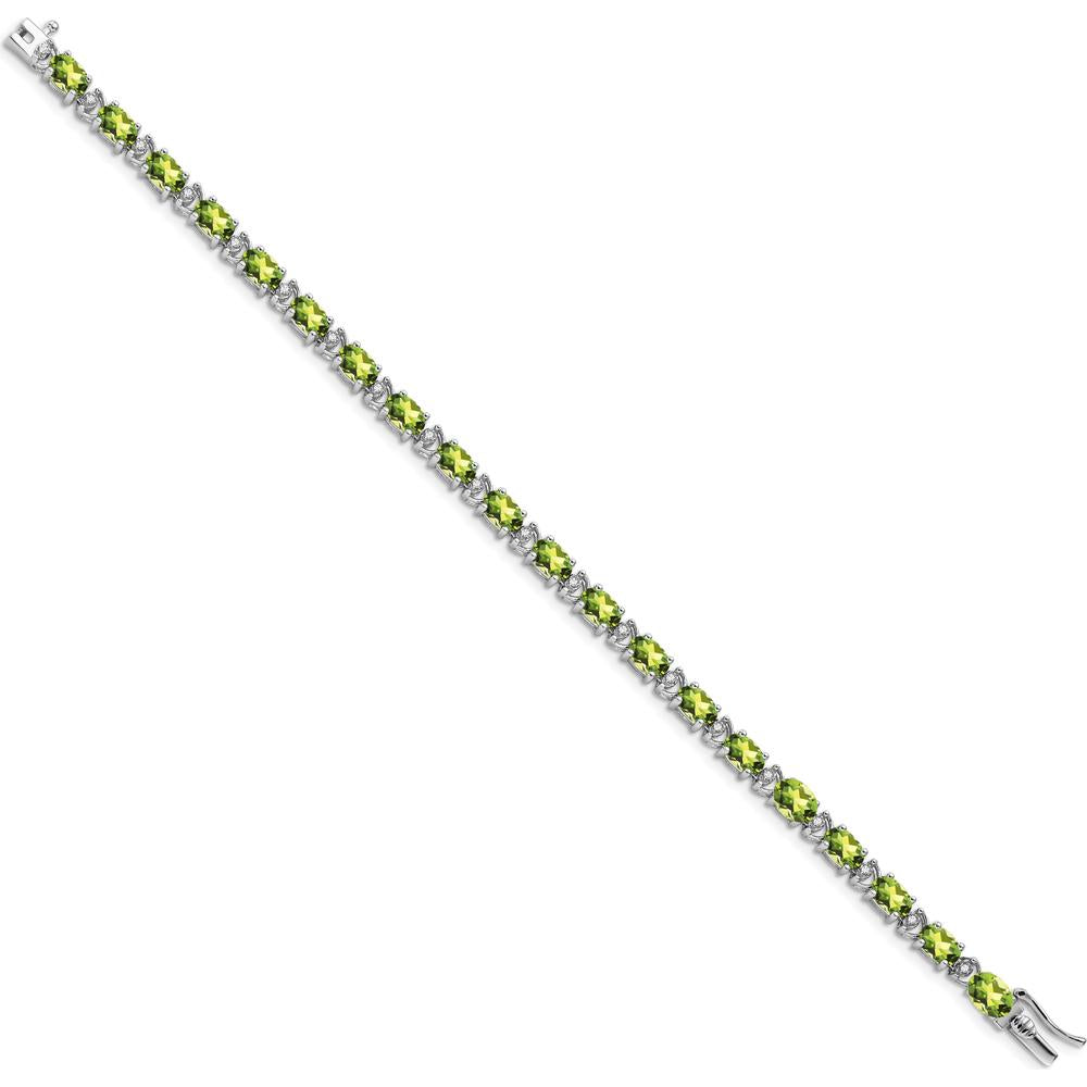 14K White Gold 7" Tennis Bracelet with Oval Peridot and Round Diamonds - 0.45 Carats Peridot, 0.10 Carats Total Diamond Weight by Monteluci Fine Jewelry