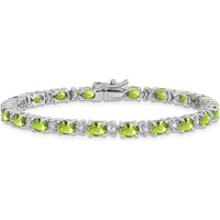 14K White Gold 7" Tennis Bracelet with Oval Peridot and Round Diamonds - 0.45 Carats Peridot, 0.10 Carats Total Diamond Weight by Monteluci Fine Jewelry