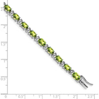 14K White Gold 7" Tennis Bracelet with Oval Peridot and Round Diamonds - 0.45 Carats Peridot, 0.10 Carats Total Diamond Weight by Monteluci Fine Jewelry