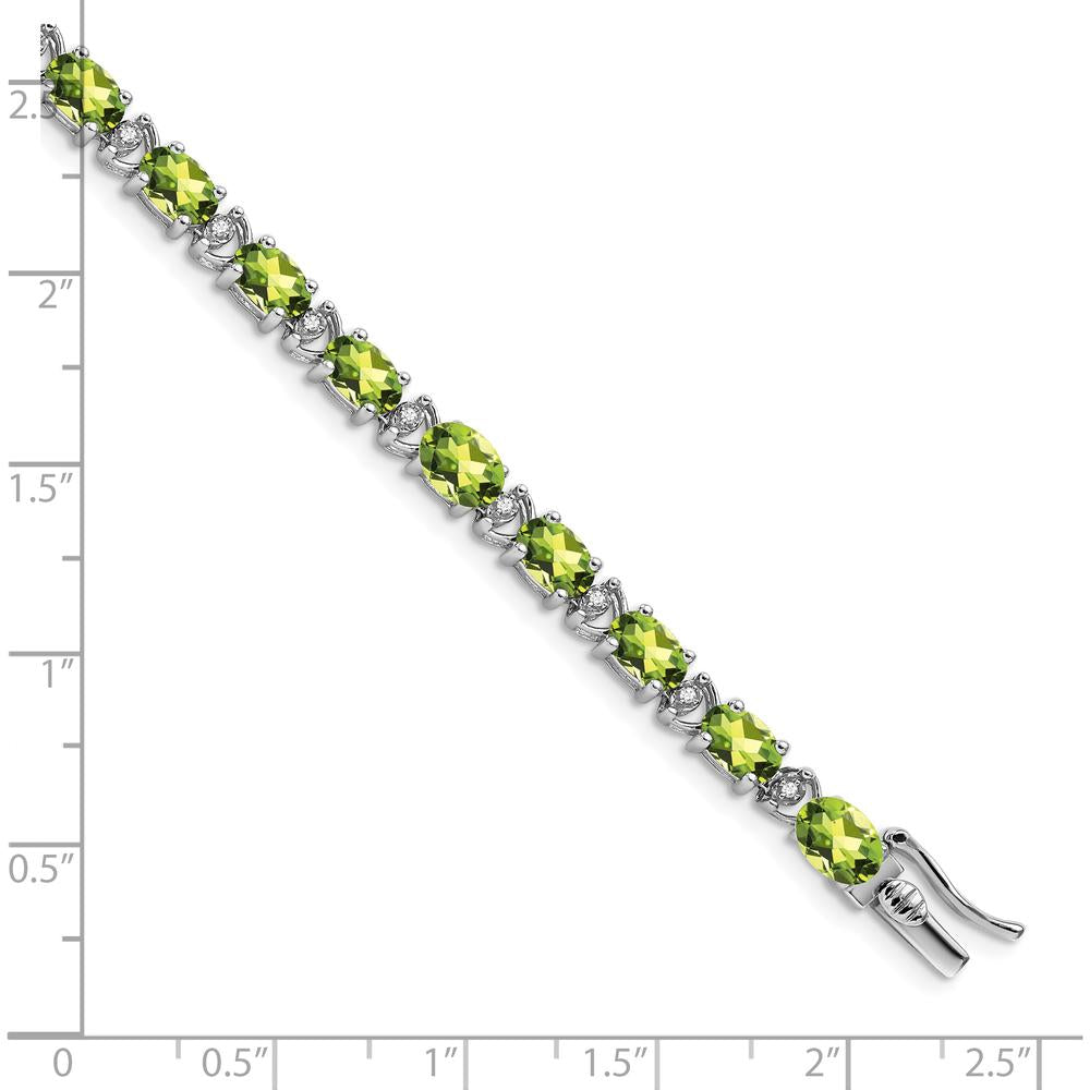 14K White Gold 7" Tennis Bracelet with Oval Peridot and Round Diamonds - 0.45 Carats Peridot, 0.10 Carats Total Diamond Weight by Monteluci Fine Jewelry