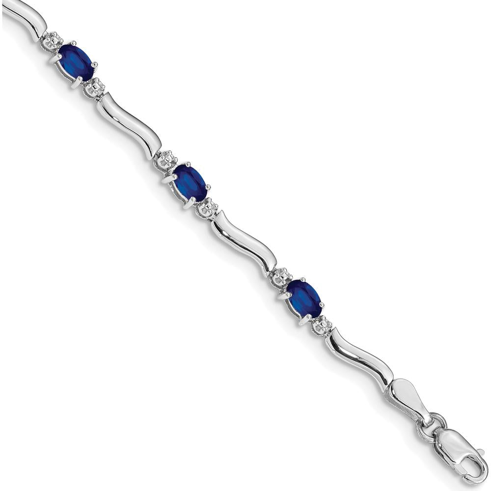 14K White Gold 7" Tennis Bracelet with Oval Sapphires and Round Diamonds - 0.21 Carats Total Sapphire Weight, 0.01 Carats Total Diamond Weight by Monteluci Fine Jewelry