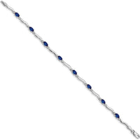 14K White Gold 7" Tennis Bracelet with Oval Sapphires and Round Diamonds - 0.21 Carats Total Sapphire Weight, 0.01 Carats Total Diamond Weight by Monteluci Fine Jewelry