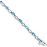 14K White Gold 7" Tennis Bracelet with Oval Swiss Blue Topaz and Round Diamonds - 0.30 Carats Total Topaz Weight by Monteluci Fine Jewelry