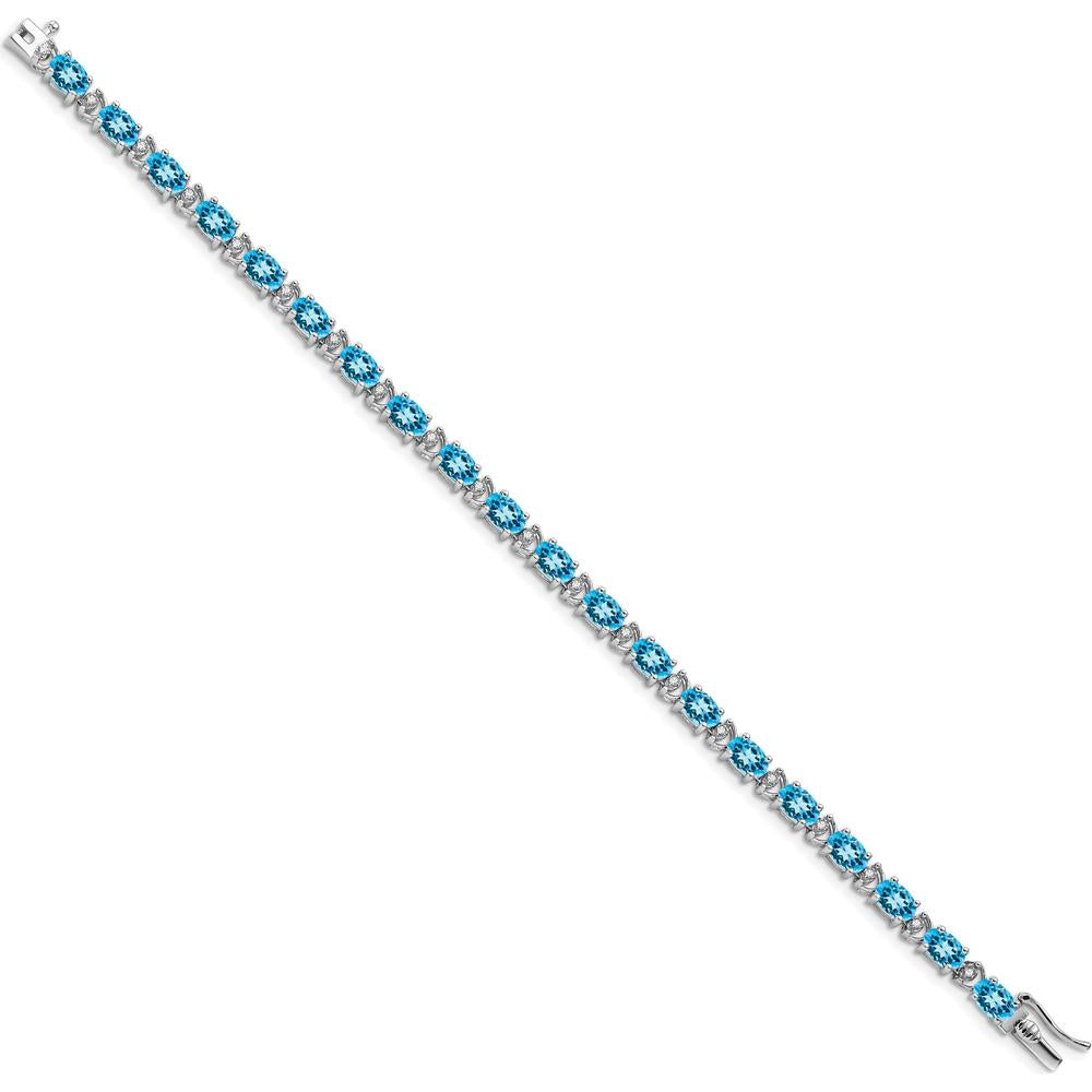 14K White Gold 7" Tennis Bracelet with Oval Swiss Blue Topaz and Round Diamonds - 0.56 Carats Total Topaz Weight by Monteluci Fine Jewelry