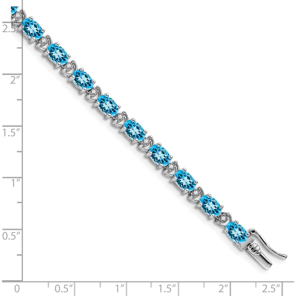 14K White Gold 7" Tennis Bracelet with Oval Swiss Blue Topaz and Round Diamonds - 0.56 Carats Total Topaz Weight by Monteluci Fine Jewelry